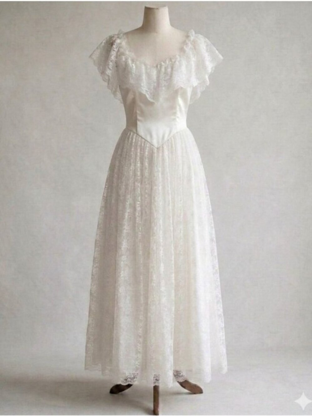 VTG 80s 90s Jessica McClintock White Lace Prairie Cottage Wedding Dress